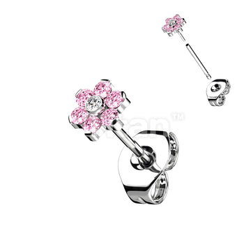 1pc Implant Grade Titanium Threadless Earring Stud With CZ Flower Top - Image 4