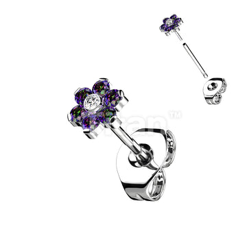 1pc Implant Grade Titanium Threadless Earring Stud With CZ Flower Top - Image 7