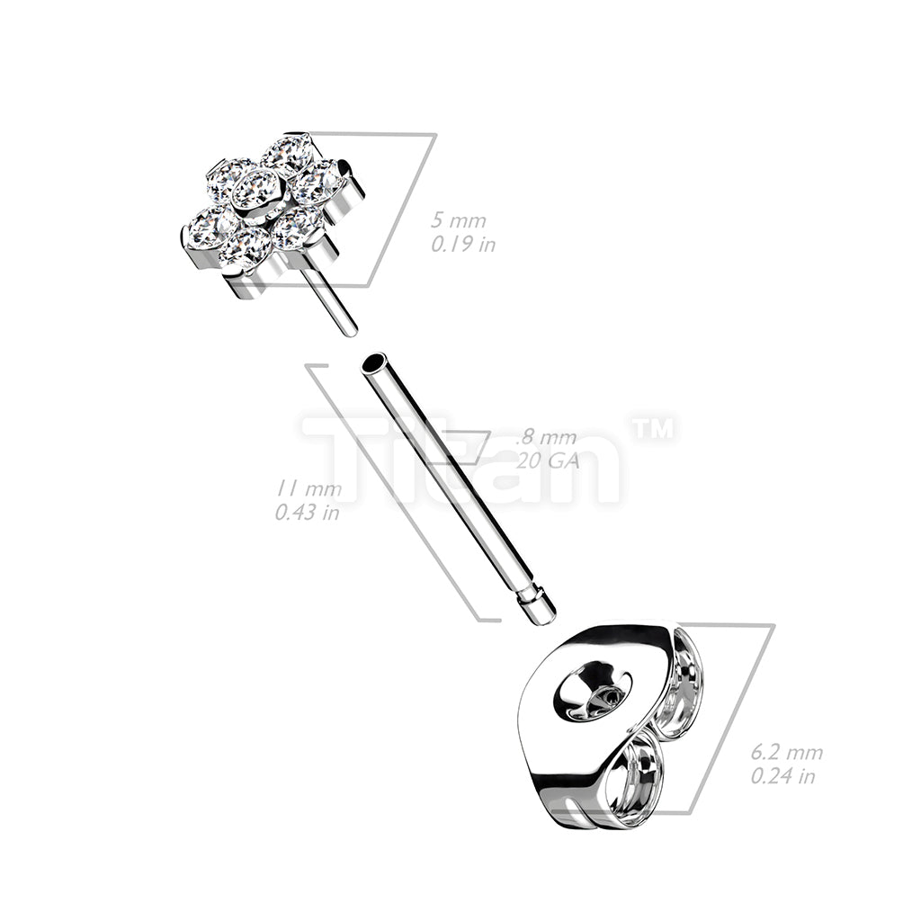 1pc Implant Grade Titanium Threadless Earring Stud With CZ Flower Top - Image 8