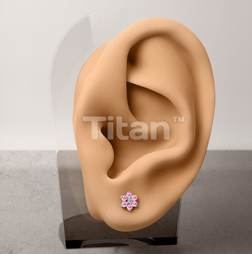 1pc Implant Grade Titanium Threadless Earring Stud With CZ Flower Top - Image 9