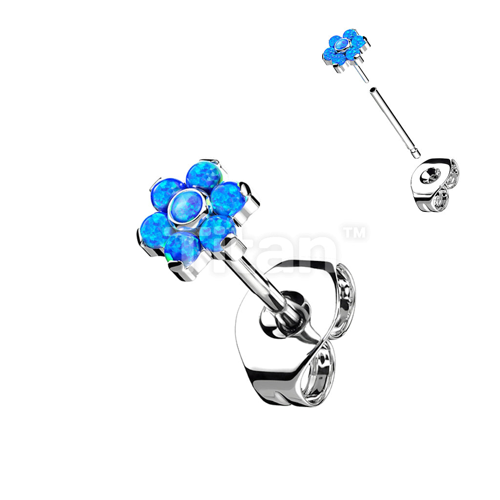 1pc Implant Grade Titanium Threadless Earring Stud With Opal Flower Top - Image 2