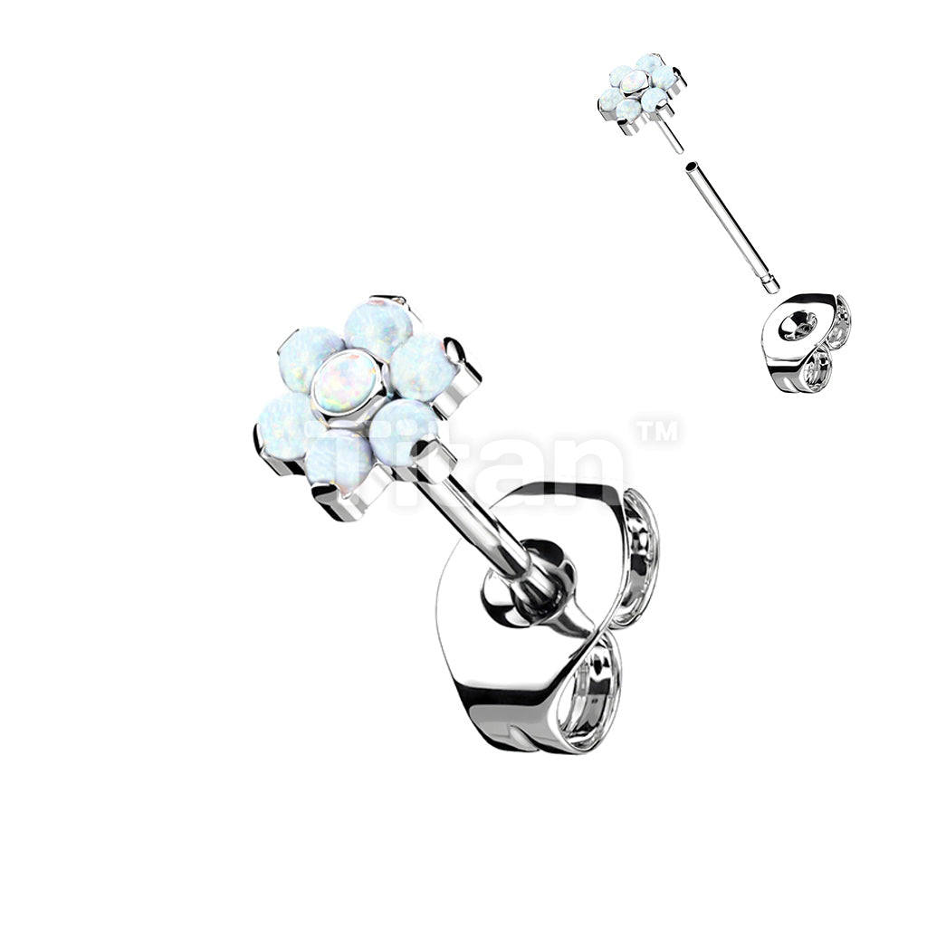 1pc Implant Grade Titanium Threadless Earring Stud With Opal Flower Top - Image 3