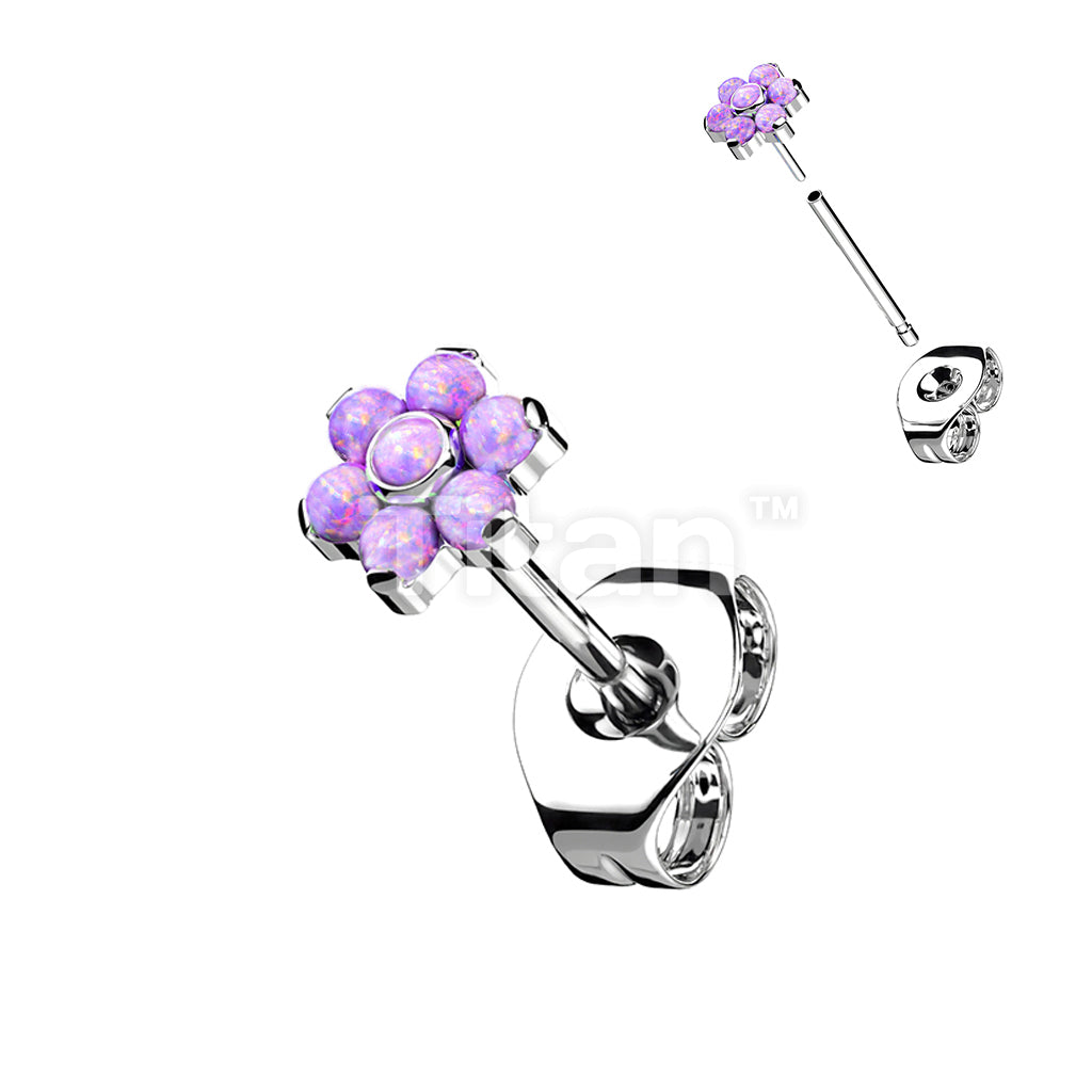 1pc Implant Grade Titanium Threadless Earring Stud With Opal Flower Top - Image 5
