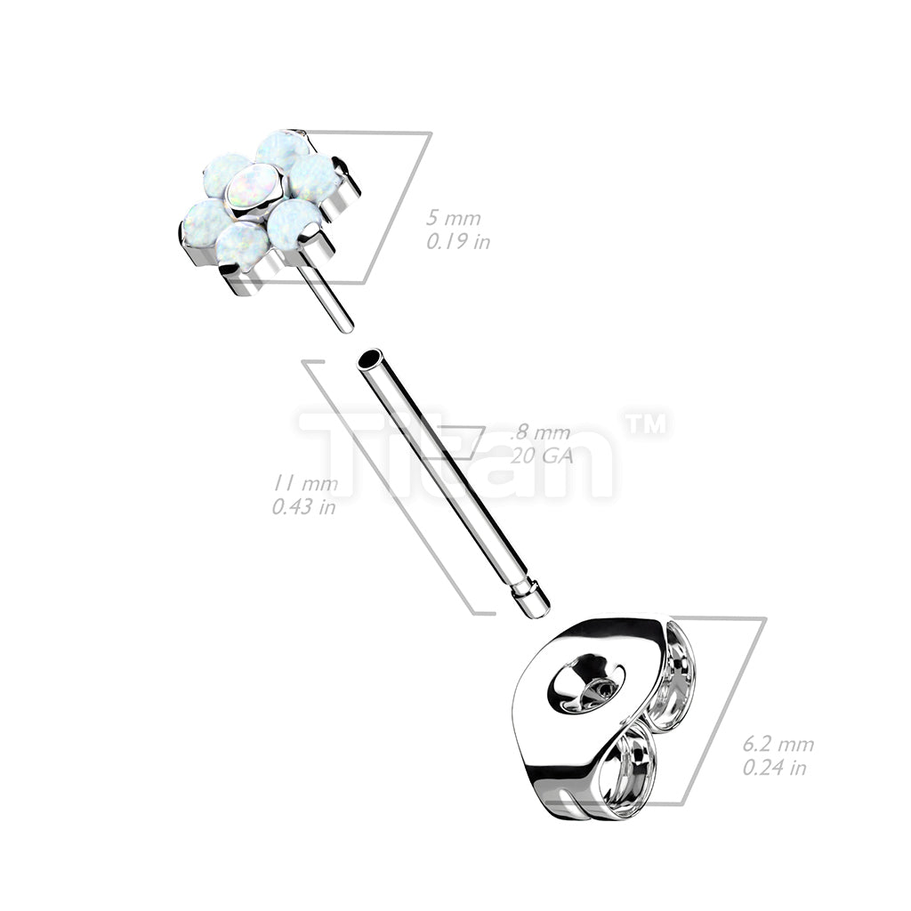 1pc Implant Grade Titanium Threadless Earring Stud With Opal Flower Top - Image 6