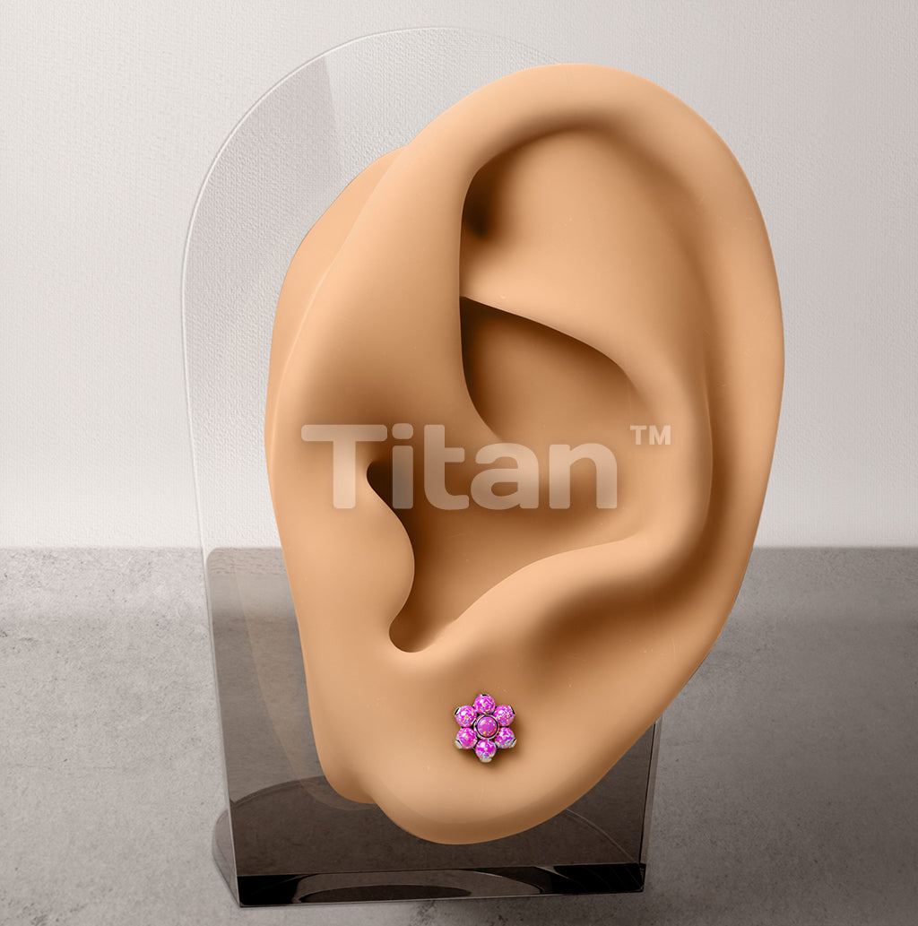 1pc Implant Grade Titanium Threadless Earring Stud With Opal Flower Top - Image 7