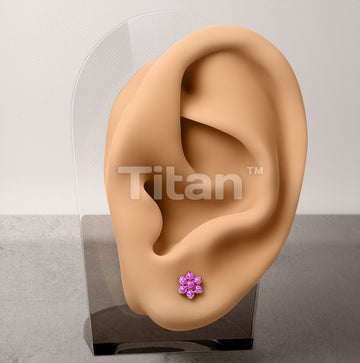 1pc Implant Grade Titanium Threadless Earring Stud With Opal Flower Top - Image 7