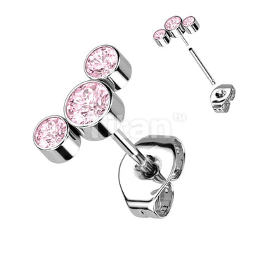 1pc Implant Grade Titanium Threadless Push In 3 Round Bezel Set CZ Curve Top Earring Stud - Image 4