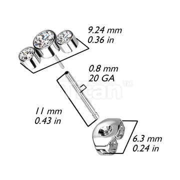 1pc Implant Grade Titanium Threadless Push In 3 Round Bezel Set CZ Curve Top Earring Stud - Image 7
