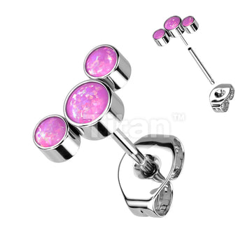 1pc Implant Grade Titanium Threadless Push In 3 Round Bezel Set Opal Curve Top Earring Stud - Image 4