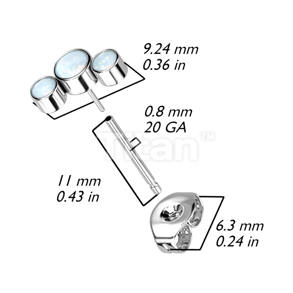 1pc Implant Grade Titanium Threadless Push In 3 Round Bezel Set Opal Curve Top Earring Stud - Image 6