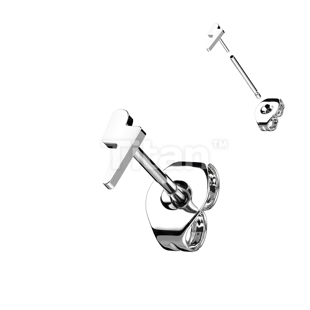 1pc Implant Grade Titanium Threadless Earring Stud With Lightning Bolt Shaped Top - Image 2