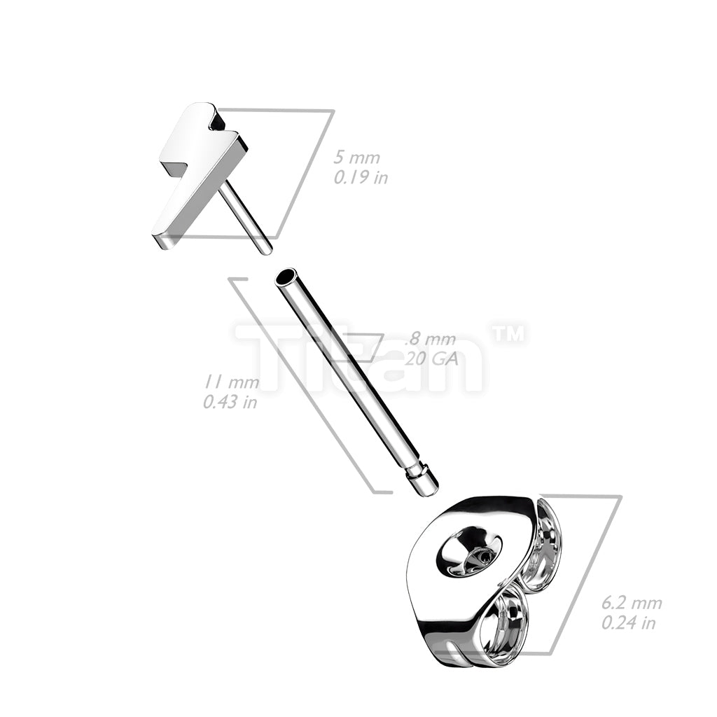 1pc Implant Grade Titanium Threadless Earring Stud With Lightning Bolt Shaped Top - Image 3