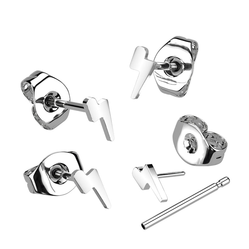 1pc Implant Grade Titanium Threadless Earring Stud With Lightning Bolt Shaped Top
