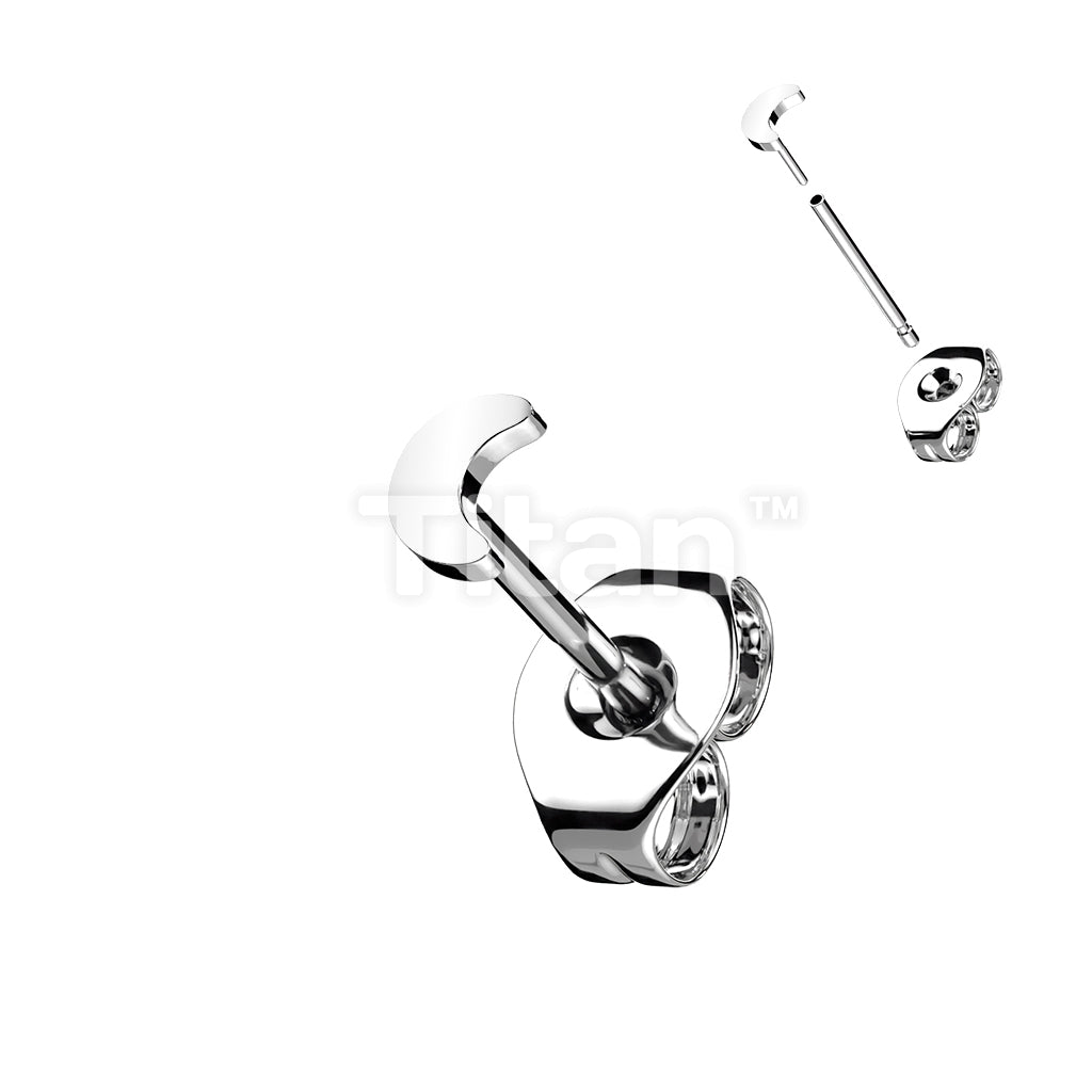 1pc Implant Grade Titanium Threadless Earring Stud With Crescent Moon Shaped Top - Image 2