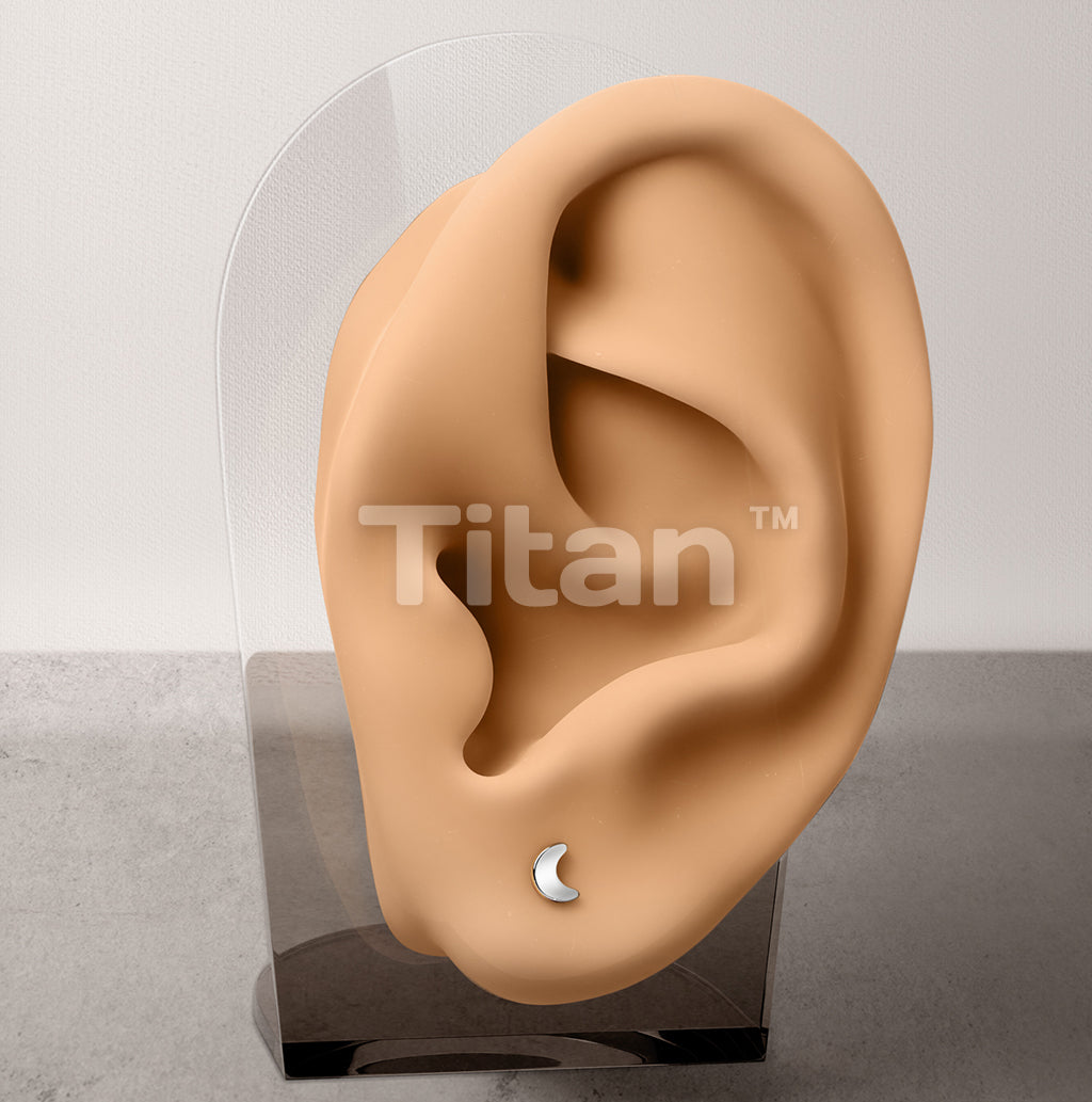 1pc Implant Grade Titanium Threadless Earring Stud With Crescent Moon Shaped Top - Image 4