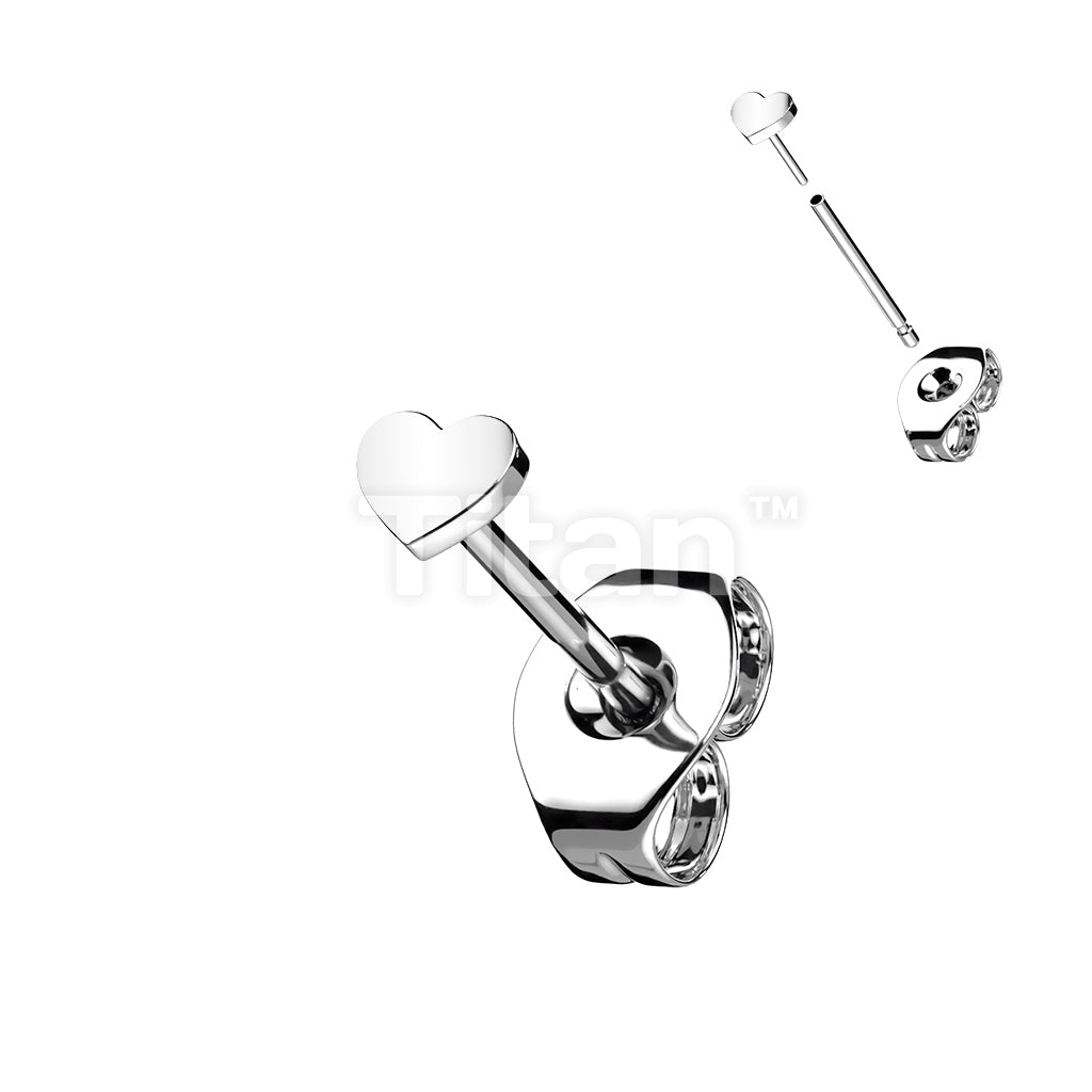 1pc Implant Grade Titanium Threadless Earring Stud With Heart Shaped Top - Image 2