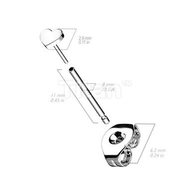 1pc Implant Grade Titanium Threadless Earring Stud With Heart Shaped Top - Image 3