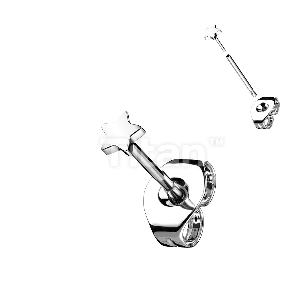 1pc Implant Grade Titanium Threadless Earring Stud With Star Shaped Top - Image 2