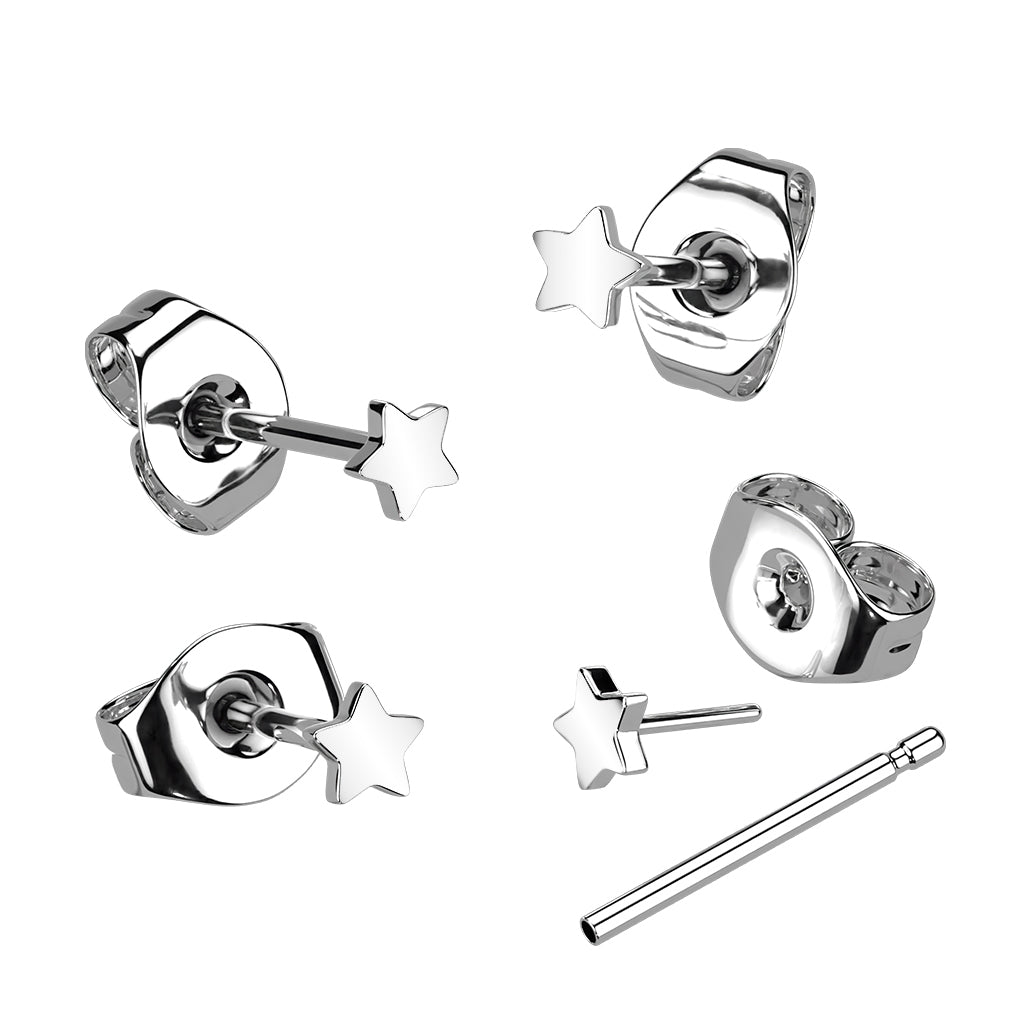 1pc Implant Grade Titanium Threadless Earring Stud With Star Shaped Top