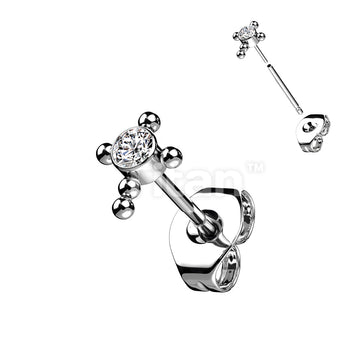 1pc Implant Grade Titanium Threadless Earring Stud With CZ or Opal Center Beaded Ball Cross Top - Image 3