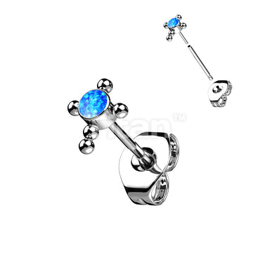 1pc Implant Grade Titanium Threadless Earring Stud With CZ or Opal Center Beaded Ball Cross Top - Image 4