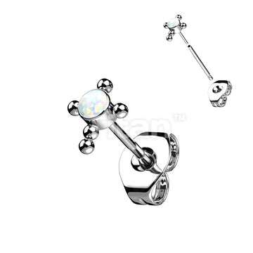 1pc Implant Grade Titanium Threadless Earring Stud With CZ or Opal Center Beaded Ball Cross Top - Image 5
