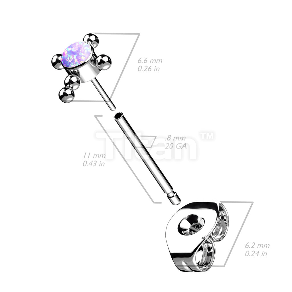 1pc Implant Grade Titanium Threadless Earring Stud With CZ or Opal Center Beaded Ball Cross Top - Image 8