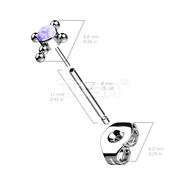 1pc Implant Grade Titanium Threadless Earring Stud With CZ or Opal Center Beaded Ball Cross Top - Image 8