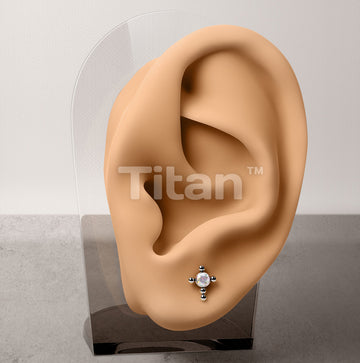 1pc Implant Grade Titanium Threadless Earring Stud With CZ or Opal Center Beaded Ball Cross Top - Image 9