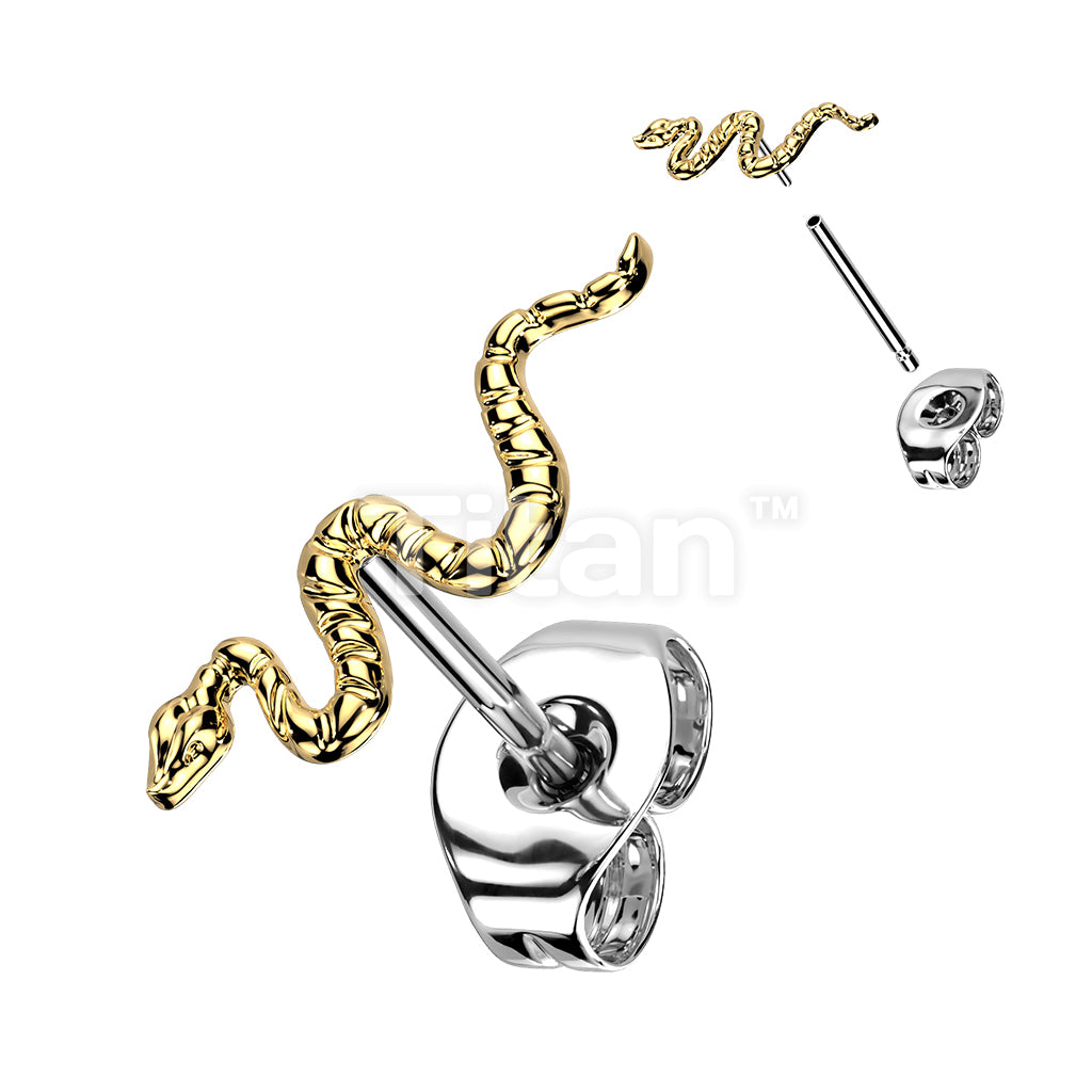 1pc Implant Grade Titanium Threadless Push In Snake Top Earring Stud - Image 2