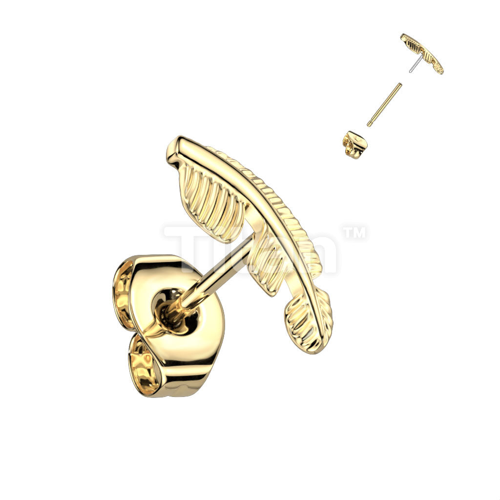 1pc Implant Grade Titanium Threadless Push in Leaf Top Earring Stud - Image 2