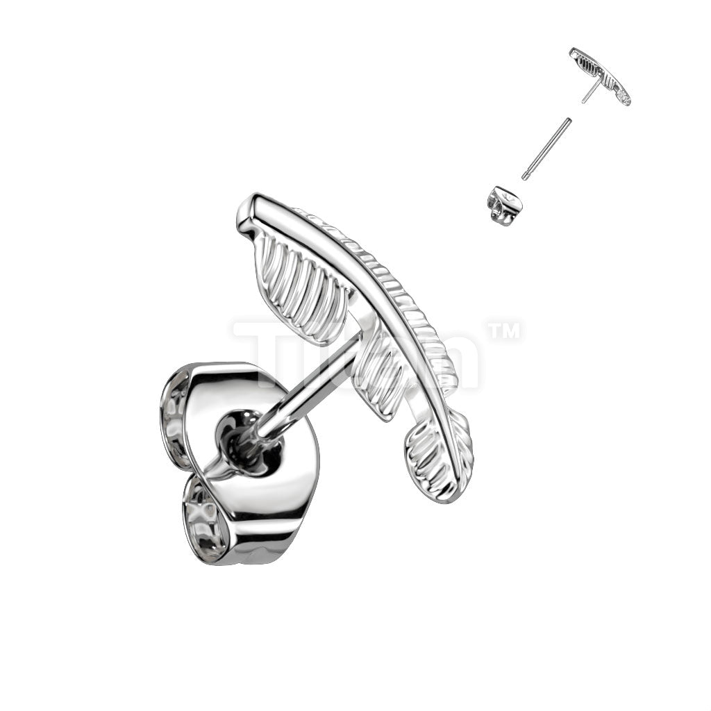 1pc Implant Grade Titanium Threadless Push in Leaf Top Earring Stud - Image 3