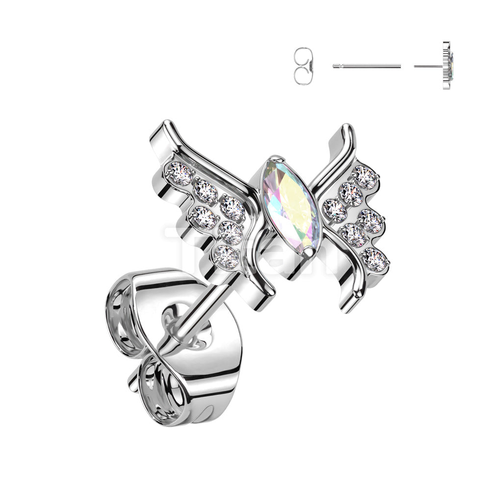 1pc Implant Grade Titanium Threadless Push In Earring Stud With CZ Butterfly Top - Image 2