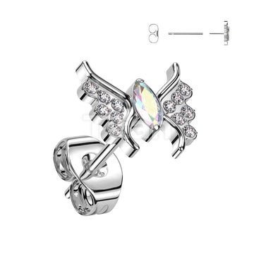 1pc Implant Grade Titanium Threadless Push In Earring Stud With CZ Butterfly Top - Image 2