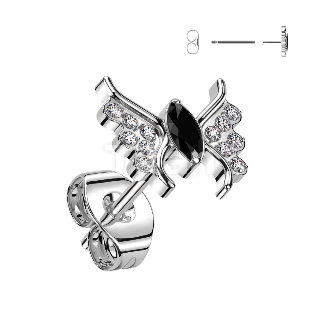 1pc Implant Grade Titanium Threadless Push In Earring Stud With CZ Butterfly Top - Image 3
