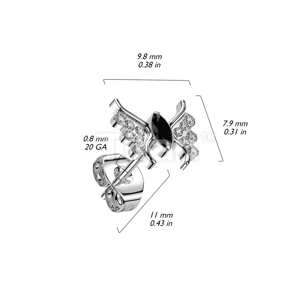1pc Implant Grade Titanium Threadless Push In Earring Stud With CZ Butterfly Top - Image 5