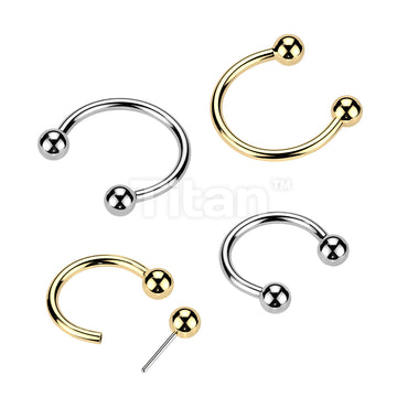 Titanium Threadless Push In Horseshoe With One Fixed Ball