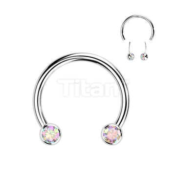 Implant Grade Titanium Threadless Horseshoe With Forward Facing Bezel Set CZ Ends - Image 2