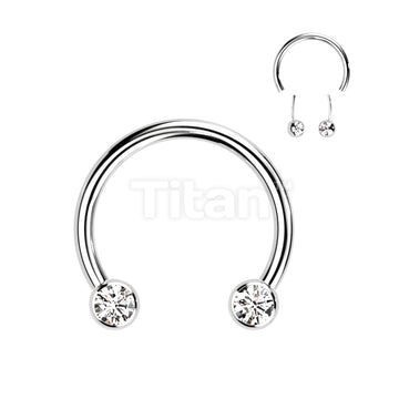 Implant Grade Titanium Threadless Horseshoe With Forward Facing Bezel Set CZ Ends - Image 3