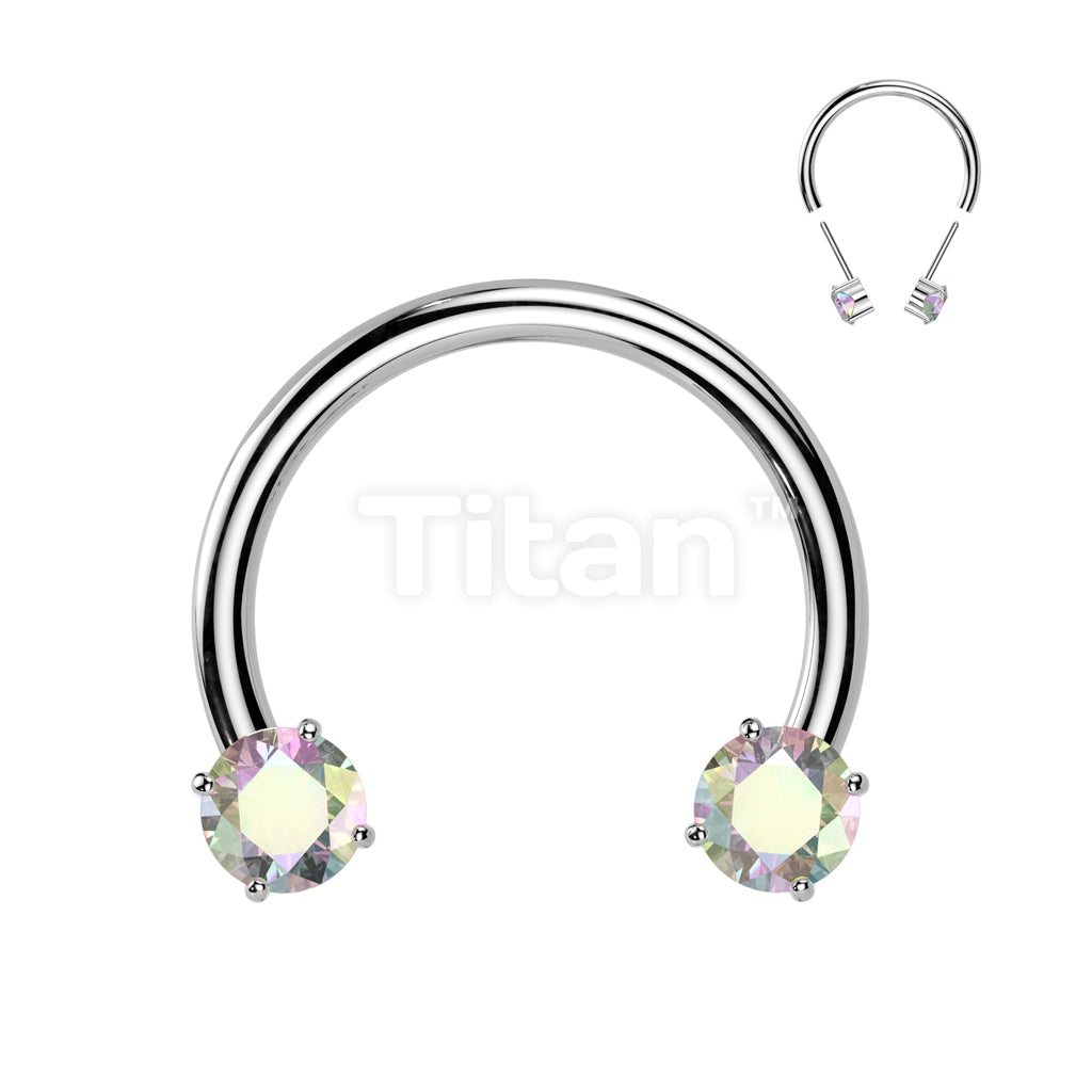 Implant Grade Titanium Threadless Forward Facing Push In Prong Set CZ Horseshoe - Image 2