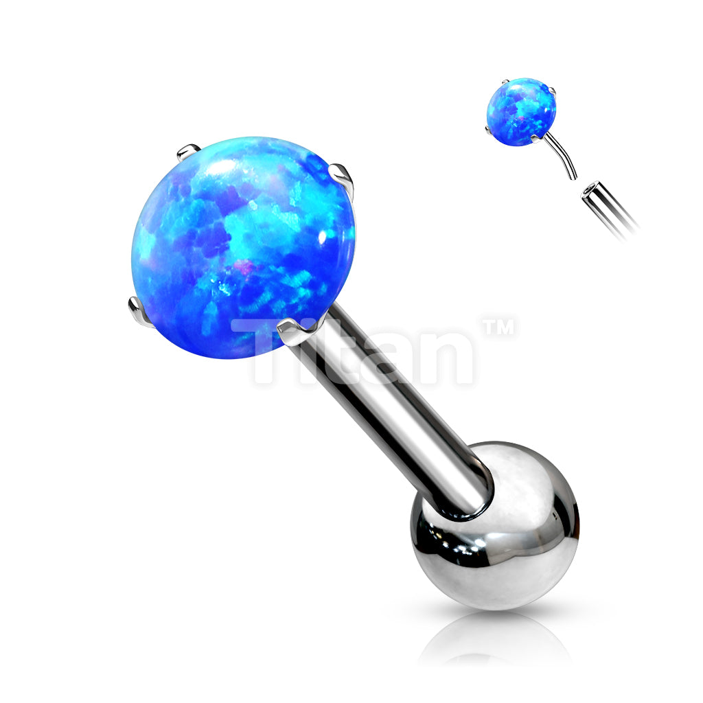 Implant Grade Titanium Threadless Push In Cartilage Barbell With Prong Set Opal Top - Image 3