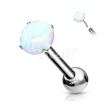 Implant Grade Titanium Threadless Push In Cartilage Barbell With Prong Set Opal Top - Image 4