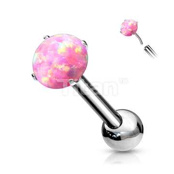 Implant Grade Titanium Threadless Push In Cartilage Barbell With Prong Set Opal Top - Image 5