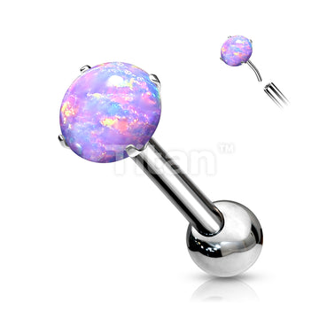 Implant Grade Titanium Threadless Push In Cartilage Barbell With Prong Set Opal Top - Image 6