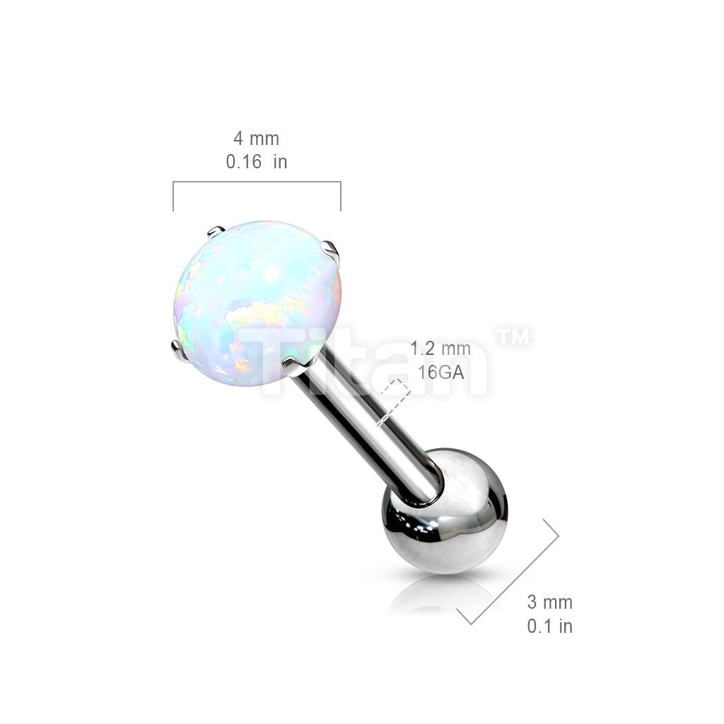Implant Grade Titanium Threadless Push In Cartilage Barbell With Prong Set Opal Top - Image 7