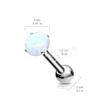 Implant Grade Titanium Threadless Push In Cartilage Barbell With Prong Set Opal Top - Image 7