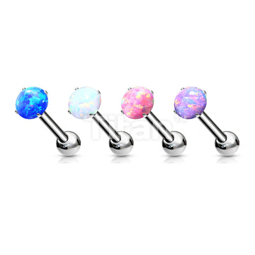 Implant Grade Titanium Threadless Push In Cartilage Barbell With Prong Set Opal Top - Image 8