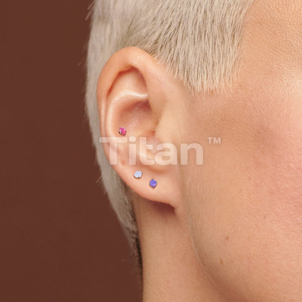 Implant Grade Titanium Threadless Push In Cartilage Barbell With Prong Set Opal Top - Image 9