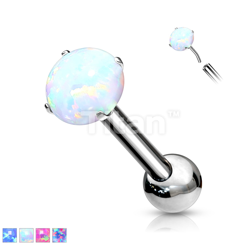 Implant Grade Titanium Threadless Push In Cartilage Barbell With Prong Set Opal Top - Image 2