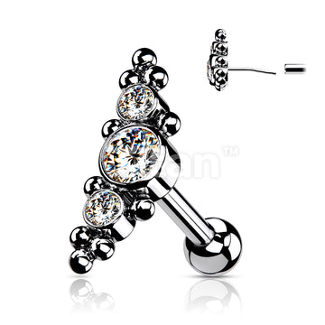 Implant Grade Titanium Threadless Push In Cartilage Barbell With 3... - Image 4